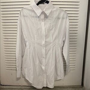 White Button-Up Waisted Oversized Shirt #028